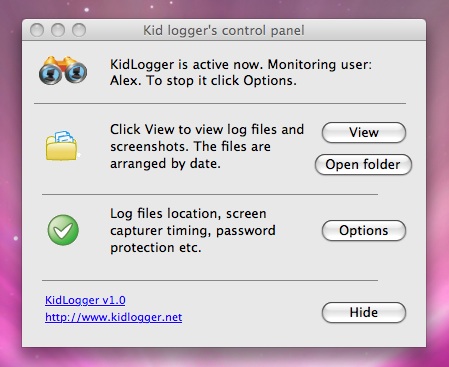 keyboard shortcut to open kidlogger
