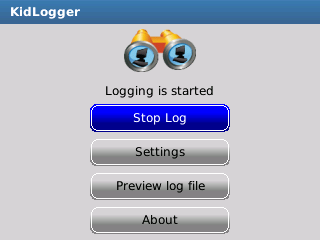 Kidlogger main window on BlackBerry device 