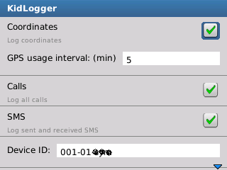 Kidlogger options on BlackBerry  
